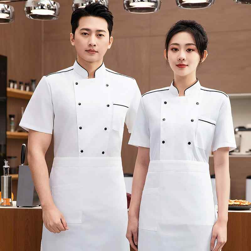 ・カテゴリ: 厨師服・着用対象: 男女兼用・機能: 吸湿速乾・主な素材: ポリエステル、綿・カラー展開: ホワイト、ブラック・サイズ展開: M、L、XL、XXL、XXXL、4XL・上下分類: トップス・袖型: レギュラースリーブ・袖丈: 半袖・ネックライン: スタンドカラー