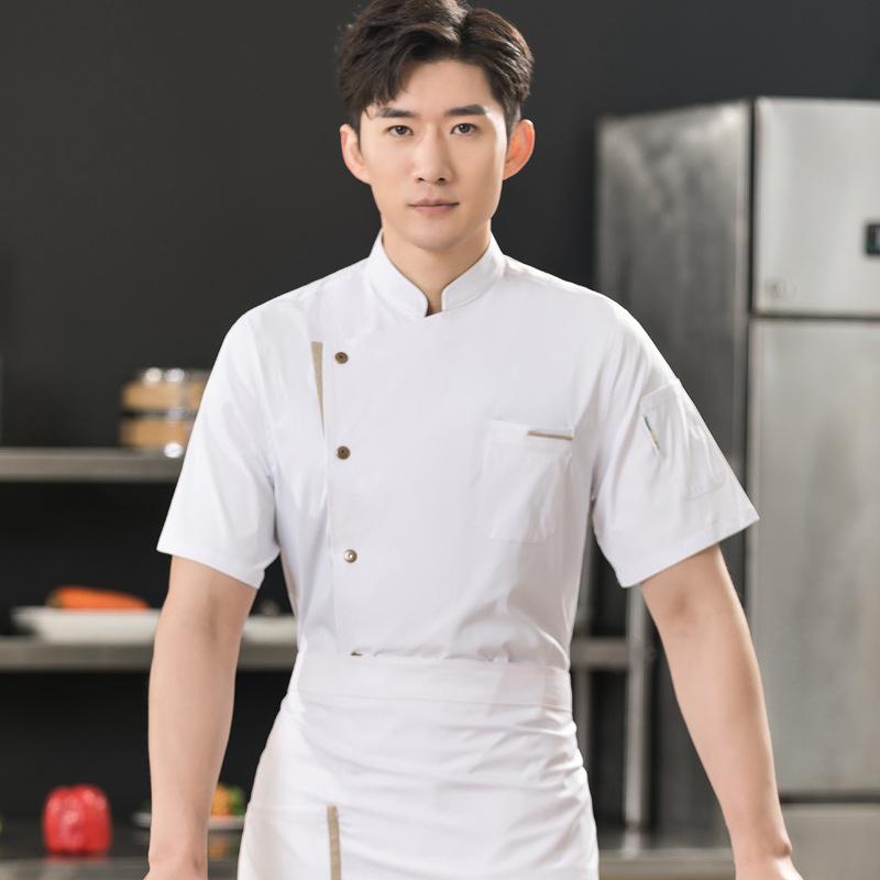 ・カテゴリ: 厨师服（シェフ服）・対象性別: 男女兼用・機能: 吸湿速乾・パンツ丈: 長ズボン・主な素材: 綿（30%未満）、ポリエステル（50%以上70%未満）・カラー展開: ホワイト、グレー、ブラック・サイズ展開: M、L、XL、XXL、XXXL、4XL、5XL・上下タイプ: トップス・袖の形: ドルマンスリーブ・袖丈: 半袖・襟のデザイン: スタンドカラー・着丈: ショート丈（40cm超50cm以下）