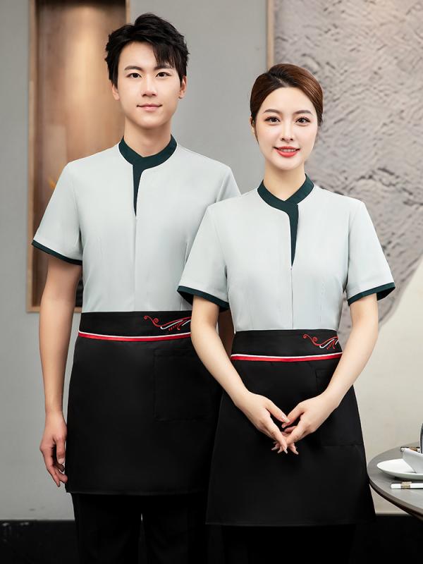 シャツ レディース 春夏 吸汗速乾 中華風 半袖 制服 飲食店 ホテル レストラン カフェ 居酒屋 スタッフ ユニフォーム スタンドカラー