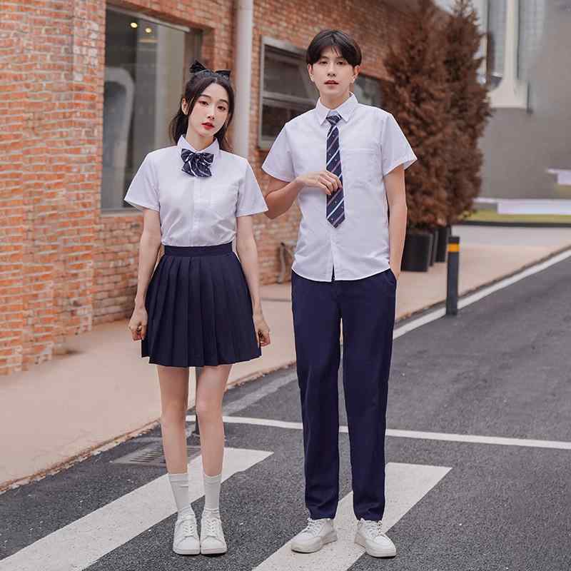 制服 レディース メンズ 半袖シャツ スカート ロングパンツ 3点セット 韓国風 スクールユニフォーム 高校生 中学生 春夏秋 通学