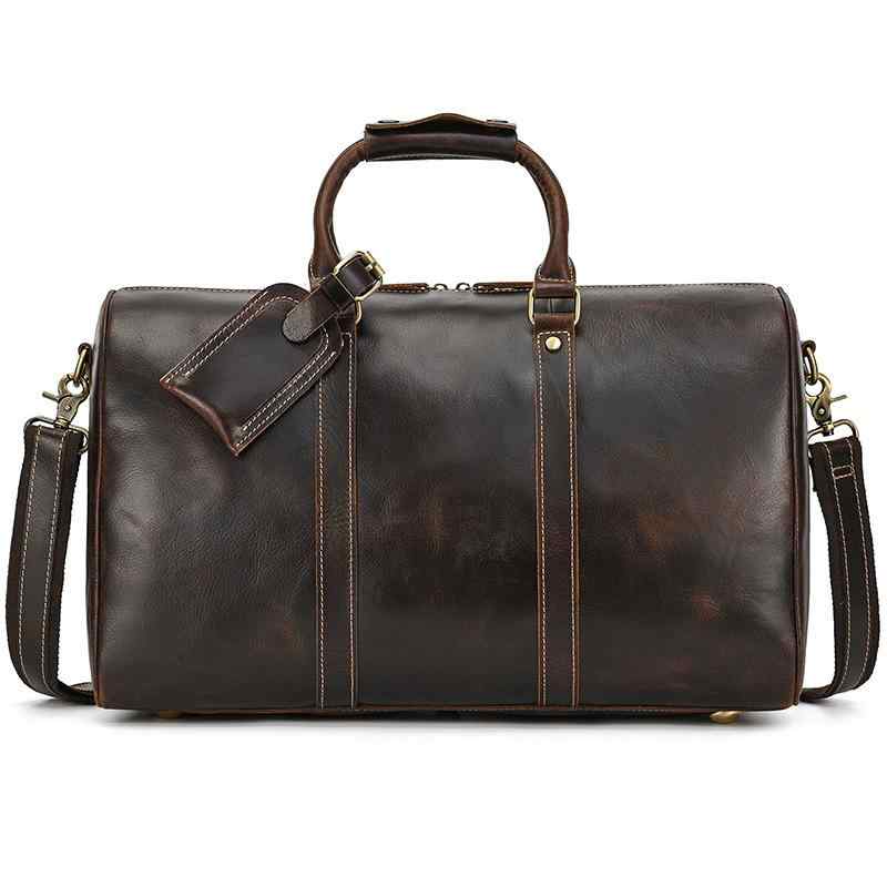 ・容量: 20-35L・機能: 耐磨、防盗・アクセサリータイプ: ショルダーストラップ・対象性別: 男性・裏地素材: ポリエステル綿・柄: 無地・スタイル: 欧米レトロ・カラー展開: クレイジーホースオイルレザーパターン、ブラック、ライトブラウン、ダークブラウン、ダークブラウン（Sサイズ40cm）、ライトブラウン（Sサイズ40cm）・利用シーン: ビジネス出張・キャリーシステム: 本革ショルダーストラップ