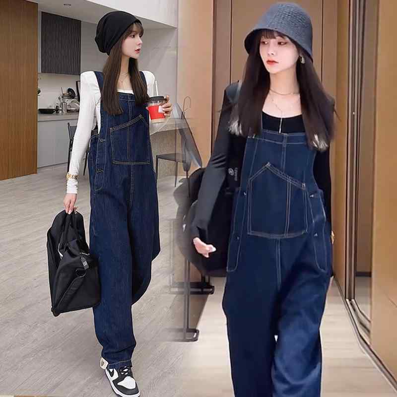 サロペットパンツ レディース 妊婦 マタニティ 2点セット 長袖Tシャツ オーバーオール デニムパンツ 伸縮性 ゆったり カジュアル 体型カバー おしゃれ 部屋着 外出 春秋