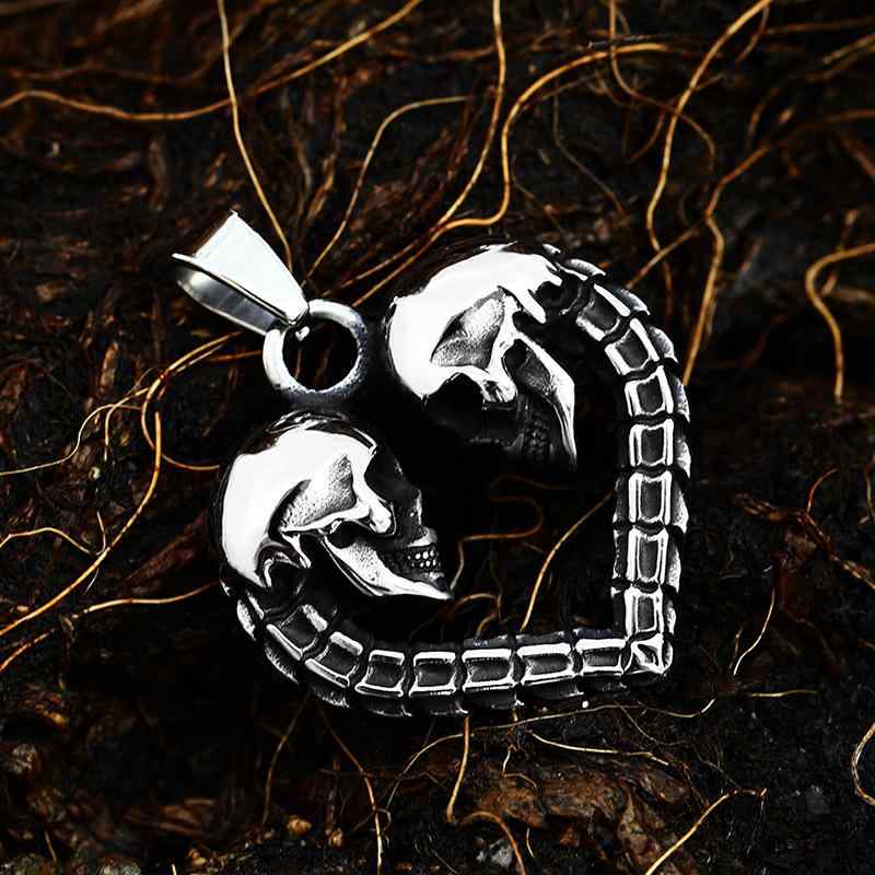 ネックレス メンズ ステンレス チタン鋼 ドクロ ガイコツ ハート ペンダントトップ レトロ 個性的 ヴィンテージ風 アクセサリー ヨーロッパスタイル