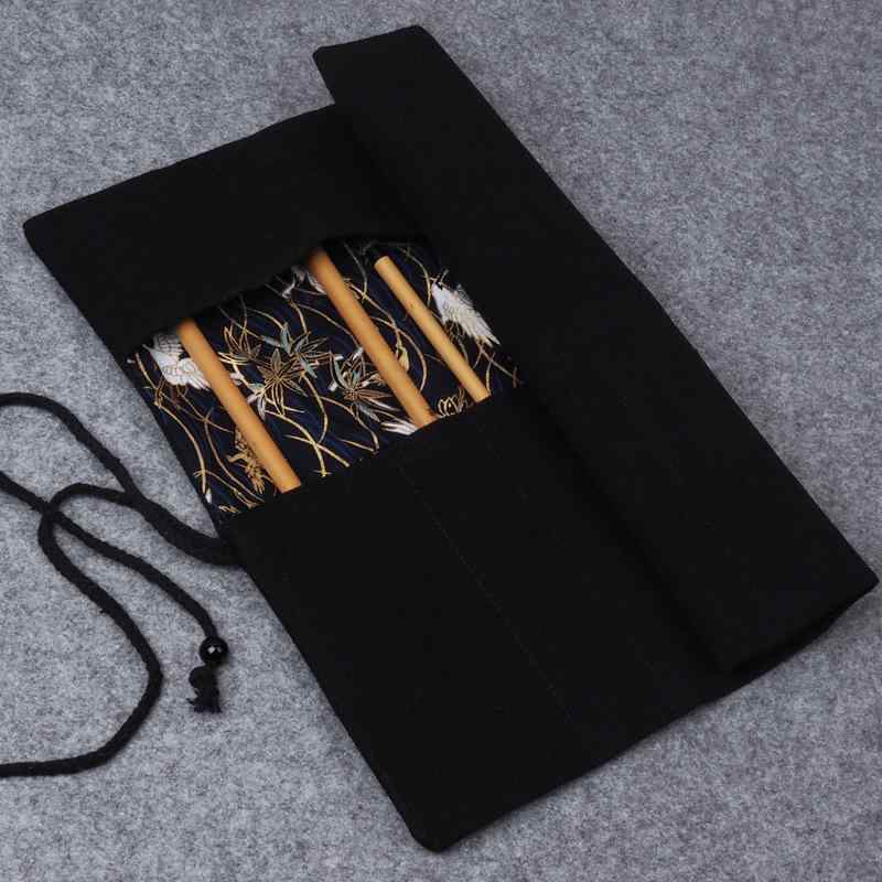 筆入れ 書道筆ロール ペンケース 布製 帆布 刺繍 和風 レトロ 収納 持ち運び 軽量
