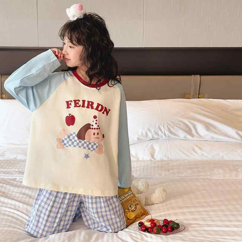 パジャマ キッズ 女の子 長袖 ルームウェア 子供用 チェック柄 キャラクター 丸首 コットン 部屋着 春秋 ジュニア かわいい