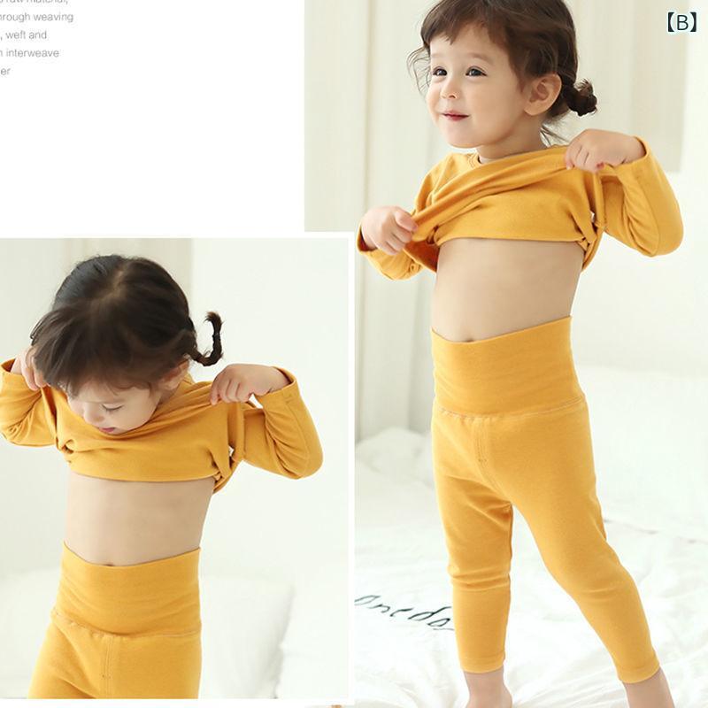 ベビー キッズ 子供用 パジャマ ルームウェア 肌着 インナー 上下セット 綿 コットン ハイウエスト 腹巻付き 厚手 保温 あったか 暖かい 柔らかい やさしい肌触り 秋冬 男女兼用 ユニセックス — vista 3