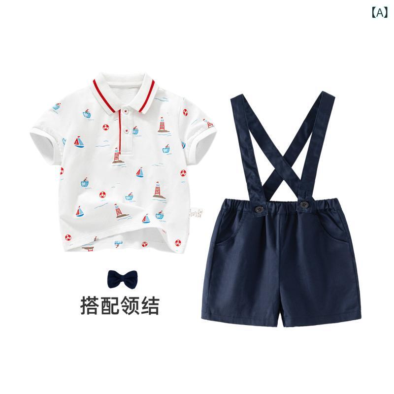セットアップ 男の子 子供 キッズ ベビー 半袖 ポロシャツ サスペンダー付き ショ...