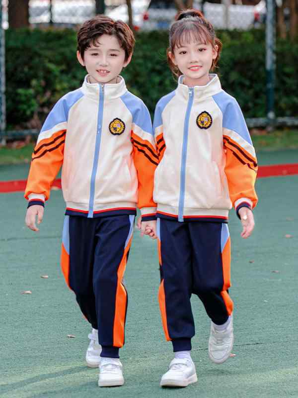スクールユニフォーム キッズ 子供 男女兼用 幼稚園 小学生 園服 校服 クラス服 セットアップ 春秋 綿 コットン 柔らかい 長袖 長ズボン ジップアップ アイボリー 4点セット 学院風