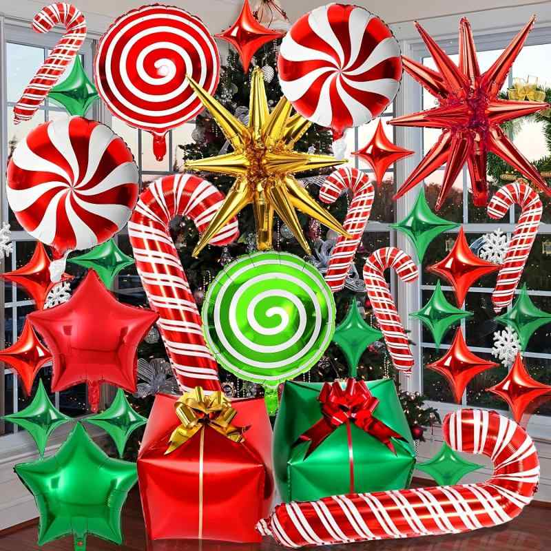 バルーン 風船 クリスマス キャンディ お菓子 スイーツ デコレーション パーティー 飾り付け イベント ギフトボックス プレゼント アルミ ゴム マルチカラー 40個セット