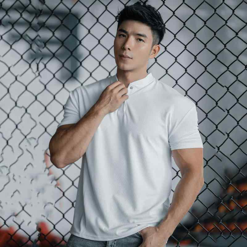 Tシャツ メンズ ヘンリーネック 半袖 メッシュ 夏 フィットネス ジム トレーニング スポーツ カジュアル 普段使い ポリエステル 白 黒 灰 スリムフィット タイト袖口