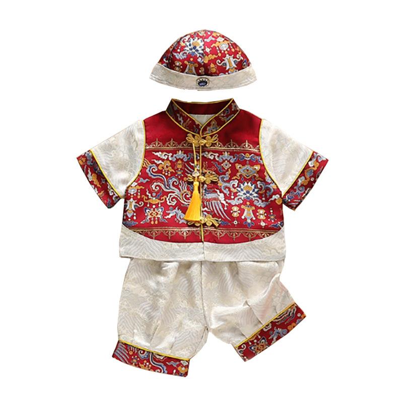 ・柄: 花柄・インナータイプ: 中綿・生地加工: 柔軟加工・セット内容: セットアップ・安全基準: A類・対象性別: ユニセックス・素材: ポリエステル 75%・スタイル: チャイナ風・生地の厚さ: 普通 *カラー展開: 醒獅半袖・サイズ展開: 73cm、80cm、90cm、100cm・タイプ: 唐装・対象年齢: 新生児（0〜1歳、80cm以下）・カテゴリ: 子供用旗袍・唐装・民族衣装