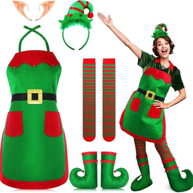 エプロン キッズ クリスマス コスチューム 2点セット 帽子 サンタ パーティー コスプレ 衣装 暖かい 秋冬