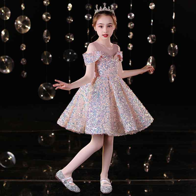 ワンピース キッズ 女の子 ドレス フォーマル ピアノ 発表会 結婚式 誕生日 パーティー スパンコール カラフル ノースリーブ プリンセス風 かわいい 通年