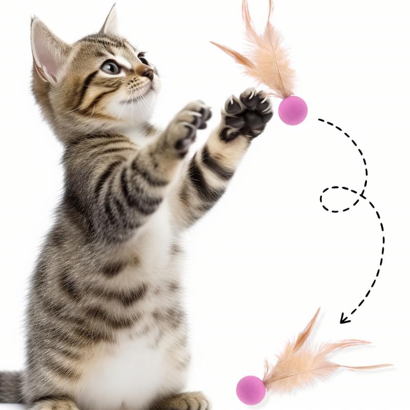 猫おもちゃ 弾力ボール フェザー付き ストレス解消 一人遊び 運動不足解消 跳ねるボール 発泡ボール 噛むおもちゃ ペット用品 3色セット