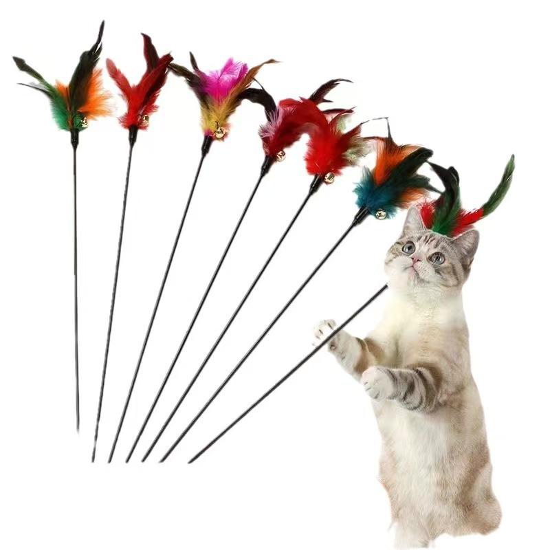 猫用おもちゃ カラフル 鈴付き 羽根 ふわふわ キャットトイ 猫じゃらし ペット用品 軽量 運動不足解消 一人遊び ストレス解消