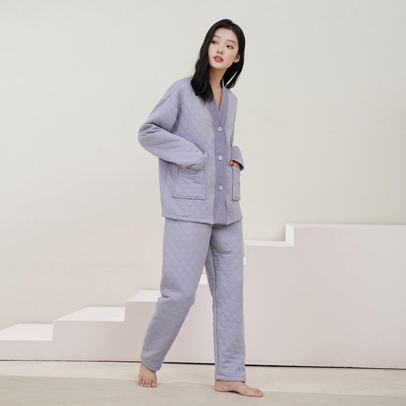 パジャマ マタニティ レディース 長袖 長ズボン 授乳服 前開き ルームウェア コットン 中綿 キルト 保暖 厚手 部屋着 秋冬 ウエスト調整 大きいサイズ