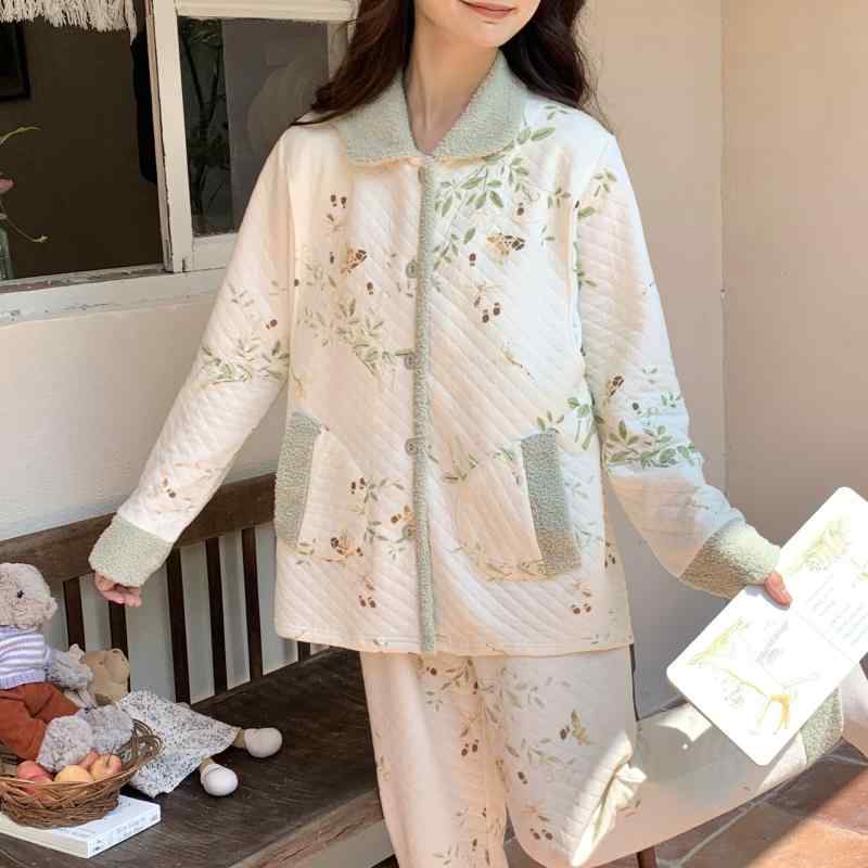 マタニティパジャマ レディース 授乳口付き 長袖 前開き 秋冬 コットン エアーニッ...