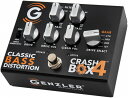 オールアナログ仕様のディストーションペダル CRASH BOX 4 CLASSIC BASS DISTORTION PEDALは、オールアナログのベースディストーションペダルです。クラシックな真空管回路に見られる4種類のディストーションを正確にエミュレートし、ドライブ/ゲイン、ハイパス/ローパスフィルターによるオーバードライブパスとクリーンブレンドのコントロールが可能です。その結果、タッチ感度や音楽性を損なうことなく、また余分なノイズを発することもなく、幅広い音楽ジャンルやプレイスタイルに合わせてサウンドメイクすることが出来ます。 ・軽量なアルミシャーシ ・堅牢なストンプスイッチ ・電源の電圧と極性を自動検出するDC IN 端子 ・低ノイズ・サイレントスイッチング回路 ・4ポジションのディストーション "GEAR"セレクタースイッチ ・ハイパス/ローパスフィルター（オーバードライブエンジンのみ） ・パラレルクリーンシグナルパス ・ドライブ感度切り替えスイッチ(DRIVE SENSITIVITY) 1. ハイパスフィルターノブ ディストーション・エンジンに入力される信号のローカットオフの周波数を調整します。 このフィルターはクリーンパスには影響しません。 2. ローパスフィルターノブ ディストーション・エンジンに入力される信号のハイカットオフの周波数を調整します。 このフィルターはクリーンパスには影響しません。 3. ドライブセンシティビティ・スイッチ 入力インピーダンスの切り替えができます。HIGHはパッシブタイプのベースに最適で、LOWはアクティブタイプのベースに最適です。スイッチをLOWにしてDRIVEコントロールを上げると、さらなるディストーションの質感を得ることができます。 4. ドライブノブ/ドライブボリュームノブ/クリーンボリュームノブ DRIVE:オーバードライブの量を調整します。DRIVE VOL:ディストーション(Wet)の音量を調整します。CLEAN VOL:クリーン(Dry)の音量を調整します。クリーンブースト以外にもDry Wetのブレンドとしても使用できます。 5. ドライブセレクトギア この4ポジションのスイッチは4速ギアシフトのように機能します。1st 〜4thのドライブアルゴリズムから1つを選択して使用します。1stギアの真空管アンプのクリーンチャンネルのような温かみのあるトーンから、2nd,3rd,4thとギアを上げていくことによりよりアグレシッブなドライブ感とコンプレッションを得られます。 DC IN 端子 電源の電圧と極性を自動検出する回路を内蔵。9V〜18Vのセンタープラス/マイナスどちらでも正常に機能します。高出力のベースの場合、12V以上の電源を使用すると入力ヘッドルームが少し大きくなることがあります。 入力/出力ジャック 名目上は楽器レベル入力/出力ですが、入力の場合ドライブセンシティビティスイッチをLOWに、出力の場合DRIVEとCLEANのボリュームを 上げればラインレベルにも対応します。 仕様 型番CRASH BOX 4 電源9-18VDC 入力インピーダンス＜1MΩ 出力インピーダンス1kΩ オーバードライブエンジン 入力HPF / 出力LPF30Hz-200Hz / 1kHz-14kHz 入力感度ドライブ感度(HIGH)：-20dBu ドライブ感度(LOW)：-10dBu 最大入力レベルドライブ感度(HIGH) / DRIVE VOL 9:00の場合 0dBu（9V），+5dBu（12V），+10dBu（18V） 最大入力レベルドライブ感度(LOW) / DRIVE VOL 9:00の場合 +5dBu（9V），+12dBu（12V），+18dBu（18V） 最大出力レベル+9dBu（9V），+14dBu（12V），+20dBu（18V） 寸法W127xD104xH59 mm 重量0.5 kg