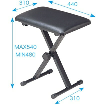 座面は約10mm のクッションを使用。長時間使用しても快適なコンディションで演出して頂けます。 組み立ては片側のフックに固定する方式で、素早く組み立てが可能です。 高さは480mm、510mm、540mmと3段階調節。多くの方の演奏姿勢にフィットします。 主に高さ調整を頻繁に行うキーボード、ピアノ奏者に最適です。 折りたたみ時は幅110mm、長さ680mm とコンパクト。運搬時に場所を取ることなく、大変持ち運びやすいモデルです。 高さ || 480mm、510mm、540mm 幅 || 280mm 310mm 340mm 脚部長さ || 310mm 座面 || 310x440x40mm 重量 || 3.7kg ※こちらの製品はお取り寄せとなります。 メーカーに在庫があれば2-3営業日ほどで入荷致しますが、もし在庫切れの場合は別途納期をご案内致します。 ご注文前の在庫確認、納期確認はお気軽にお問い合わせ下さい。