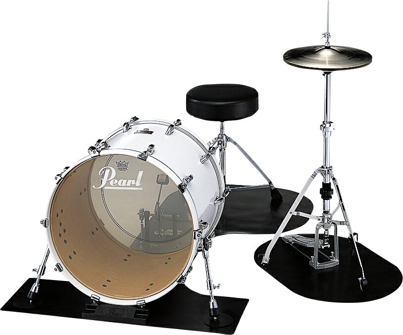 ラバー素材を採用したシングルバスドラムに対応するコンパクトなドラムマット。ハイハットスタンド用のマットと、バスドラムのズレを防ぐブロック付。 ※写真に映っている、バスドラム、スローン、ハイハット・スタンドは付属しません。