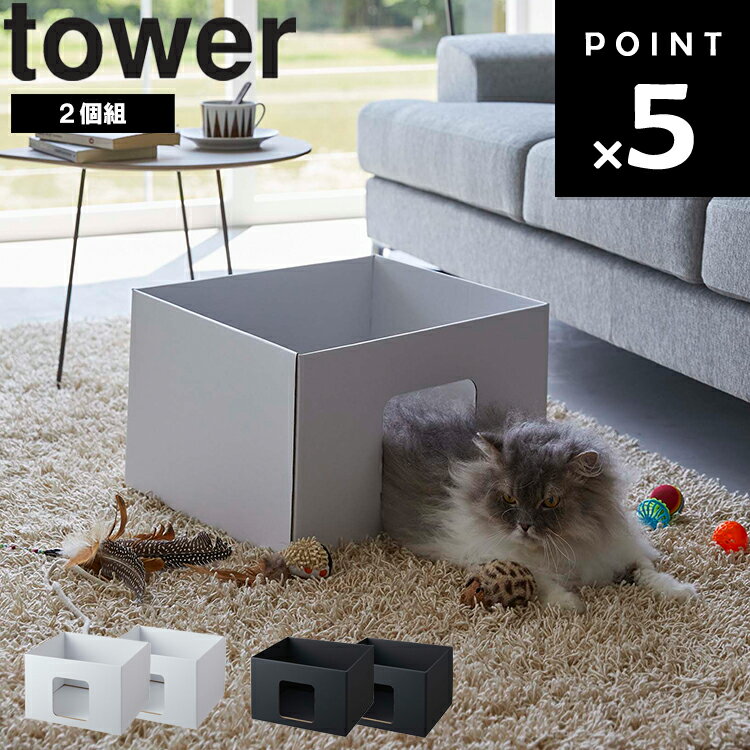 山崎実業 タワーシリーズ 【 tower キャットボックス タワー 2個組 】 猫 キャット ねこ ネコ おもちゃ 箱 猫箱 猫用 猫グッズ ペット用品 飼い猫 室内遊び 小窓付き 2個セット 6137 6138