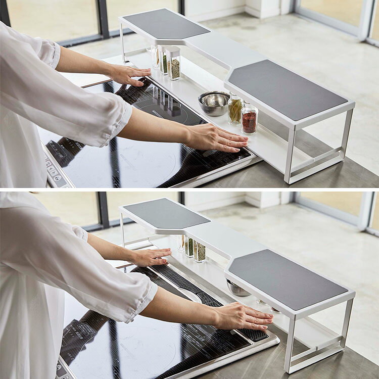 Plate コンロ奥ラック プレート 排気口カバー付き 75cm コンロ用 5652【キッチン 台所 鍋置き コンロ 棚 隙間収納 おしゃれ プレート コンロ奥ラック 収納 コンロラック 鍋 フライパン キッチン キッチン収納 IH調理器 ガスコンロ コンロまわり キッチン用品 山崎実業】 sobani-10001868 sobani サンプル画像2
