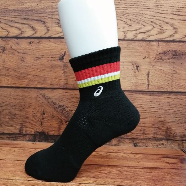 asics アシックス ソックス ミドルショート ソブエスポーツオリジナルカラー PC06 B×R×W×Y×W(ブラック×レッド×ホワイト×イエロー×ホワイト)