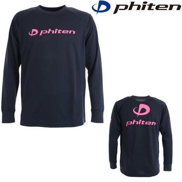 Phiten (ファイテン) バレーボール RAKUシャツ スムースドライ 長袖Tシャツ ネイビー×ピンク 3120JG35500