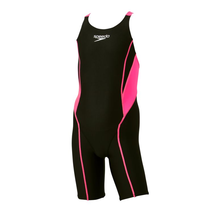 speedo(スピード) Fina承認 ジュニア競泳水着 フレックスゼロ2ジュニアオープンバックニースキン ブラック×フラッシュピンク 水泳 試合用 女子 120cm 140cm SCG12206F-KP 店頭展示品 箱なし 返品交換不可