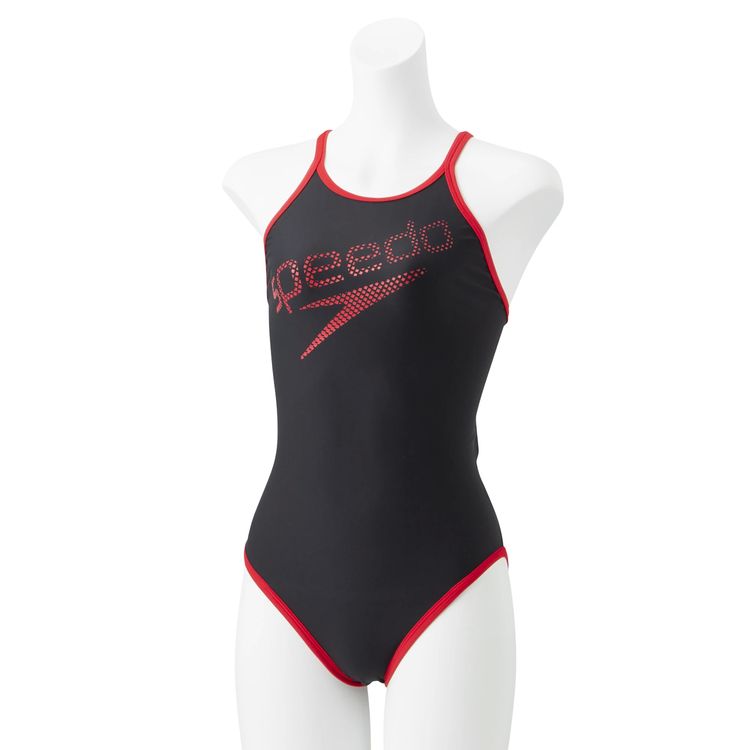 speedo (スピード) ガールズ練習水着 スタックターンズスーツ ジュニア ブラック×レッド 130cm 女子 STG02001-KR 店頭展示品 箱なし 返品交換不可【SS2403】