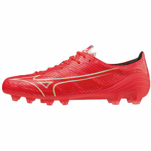 MIZUNO FOOTBALL史上、最もスピードを追求したフットボールブーツ。 ■天然芝／土／人工芝のグランド用 ■ミズノアルファインソール、取り外し可 ◆カラー◆ フェアリーコーラル×ホワイト×ボルト ◆素材◆ 甲材/合成皮革 底材/合成...