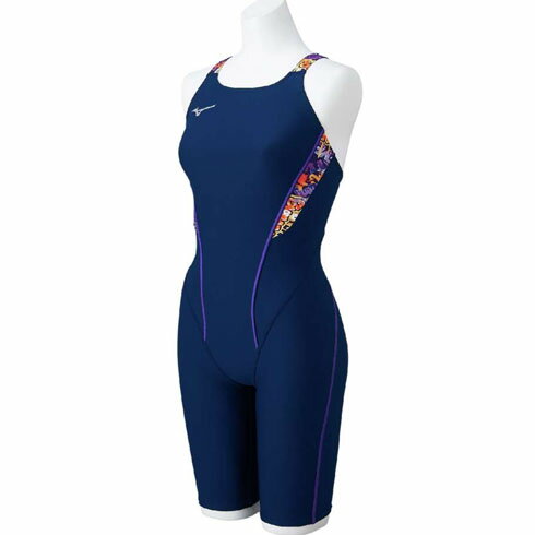 ミズノ (MIZUNO) 競泳 練習水着 トレーニング ハーフスーツ レディース (24aw) ネイビー×パープル N2MGB78789 店頭展示品 箱なし 返品交換不可