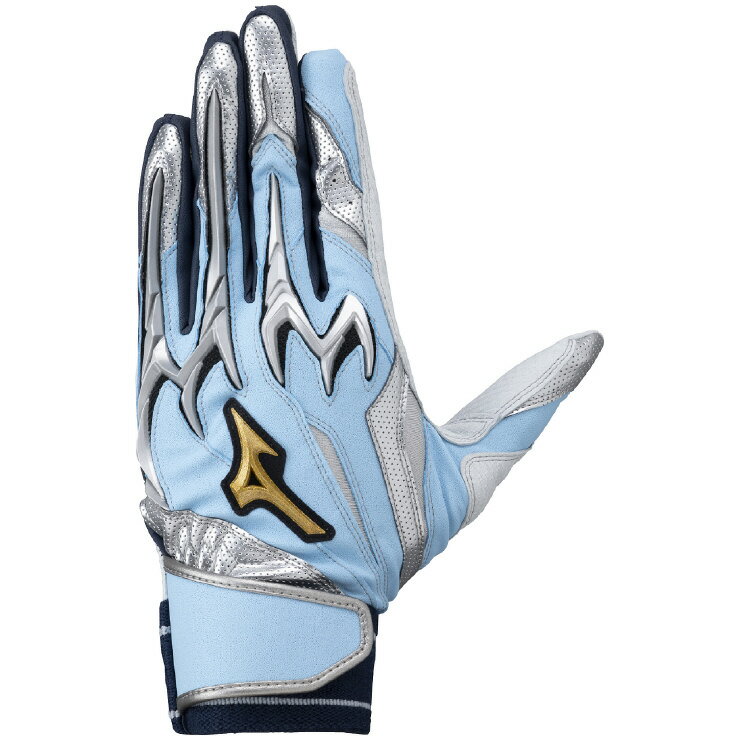 ミズノ (MIZUNO) 一般野球 バッティンググローブ 打撃用手袋 ミズノプロ シリコンパワーアークDI 両手用 (25ss) スカイブルー×シルバー×ネイビー 1EJEA550-21