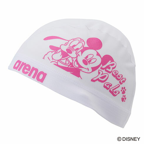アリーナ (arena) 競泳 水泳 スイムキャップ 水泳帽 メッシュキャップ ラバープリント ディズニーデザイン ミッキー (25ss) ホワイト×ピンク AS5SSC81U-WHPK【SS2506】