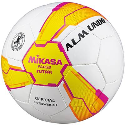 日本サッカー協会検定のフットサル4号球、「ALMUNDO」。仕様:手縫い、推奨内圧0.56-0.70KGF/平方センチメートル