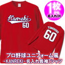 【名入れ】Kanreki 60 長袖 ロンT Tシャツ■オリジナル おしゃれ かっこいい ギフト 還暦 ちゃんちゃんこ 誕生日 父の日 母の日 人気 敬老の日 プレゼント プロ野球 ユニフォーム風 ラッピングサービス 祖母 祖父 長寿 男性 女性 カープ女子 広島ファン 野球 スタジアム 記念の商品画像