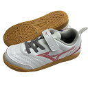 ミズノ MIZUNO モナルシーダNEO III CLUB KIDS IN ホワイト×レッド ジュニア ベルクロ インドア 室内 体育館 シューズ フットサル ...