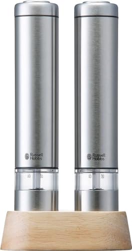 ラッセルホブス(Russell Hobbs) 電動ミル ソルト&ペッパー 岩塩 胡椒 スパイス 粗さ調節可能 2本セット ミニサイズ シルバー 7933JP ラッセルホブス(Russell Hobbs) 電動ミル ソルト&ペッパー 岩塩 胡椒 スパイス 粗さ調節可能 2本セット ミニサイズ シルバー 7933JP