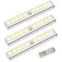 人感センサーライト 電池式 屋内 10LED 明るい 自動点灯 消灯 省エネ マグネット貼り付け式 配線不要 補助灯 足元灯 室内 お手洗い 廊下 階段 クローゼット 玄関に最適 3個入り (電球色)