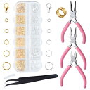 LEONTOOL 手芸用ペンチ ハンドメイド アクセサリー工具セット 930枚 5サイズ 径5-10mm ゴールド シルバー 丸カン カニカン 金具 ミニ ラジ...