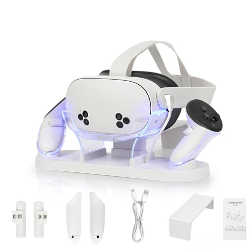 Growalleter Q3/3S 対応 充電ドック Q3S/3用ヘッドセット とコントローラーを同時に充填できる オーバーチャージ保護 高耐久設計 Type-C LEDライト付き充電スタンド コンパクト収納 (しろいろ)