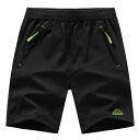 メンズ アウトドアパンツ ハーフパンツ 吸汗速乾ズボン スポーツ ランニング ショートパンツ ファスナーポケット付き 03ブラック M
