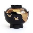 まえじゅう漆器 雑煮椀 お椀 お雑煮 蓋付き 光輝 黒内朱 鶴 金雲母 大きめ 450ml 伝統工芸 山中漆器 日本製 3T-423