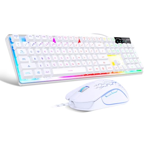 ゲーミングキーボードとマウスのコンボ、K1 RGB LEDバックライト付きキーボード 104キー付き PC/ノートパソコン用(ホワイト) ゲーミングキーボードとマウスのコンボ、K1 RGB LEDバックライト付きキーボード 104キー付き PC/ノートパソコン用(ホワイト)
