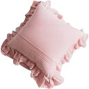 アンティーク風 クッションカバー 45×45cm おしゃれ ピローケース フリル付き 北欧 シャビー インテリア アンティーク (ピンク)