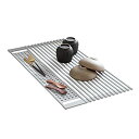 アール 折りたたみ 水切り 小物トレー付き (M/ライトグレー) バーが四角で滑りにくい (52×32cm) 新生活 シンク上 水切りラック (シリコン 食器お...