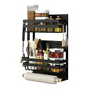 Sameyo マグネット 冷蔵庫サイドラック スパイスラック ブラック 約W30×D11.5×H45cm タワー tower 収納 磁石ラック 穴開け不要 省スペース キッチンペーパーホルダー (3段)