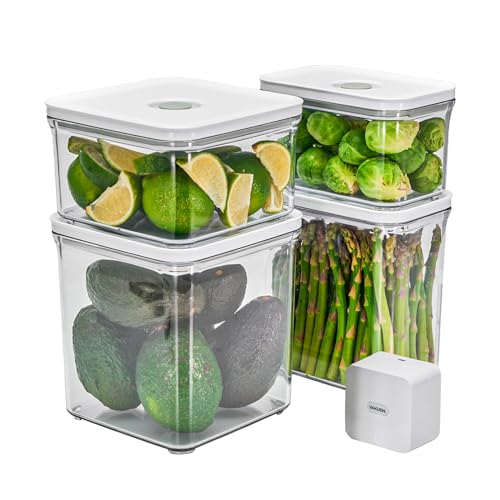 VAKUEN プレミアム真空保存容器&全自動食品シーラー機スターター セット 5点セット 真空パック機 バルブで便利開閉 BPAフリー 100%漏れ防止 非真空保存の容器よりも最大5倍長く食品を新鮮に保