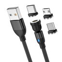マグネット 充電ケーブル 3in1 USBケーブル 360度+180度回転 磁石 磁気 防塵 着脱式 マイクロUSB Type-C コネクタ タイプMicro USB Cableマグネット式 磁石 タイプじゅうでんケーブル 3A データ線 android