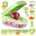 LumiGlowスライサー 千切り 野菜スライサー 食品グレード素材 ハンドガード付き 容器付きスライサー 8つの交換可能なブレード付き おろし金 (グリーン)